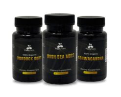 The Daily Reset Kit by Fred's Farm, featuring three herbal supplement bottles — Burdock Root, Sea Moss, and Ashwagandha